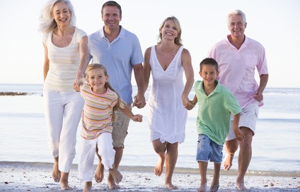 Extended family walking on beach Extended family walking on beach